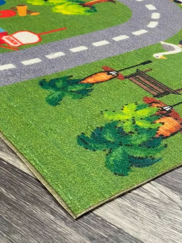 Alfombra Infantil Pistas Autos Verde Limon 100x150cm Kreatex