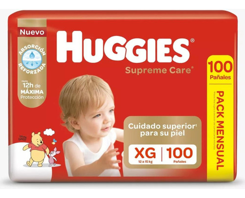 Pañales Huggies Supreme Care Pack Mensual Xg X100