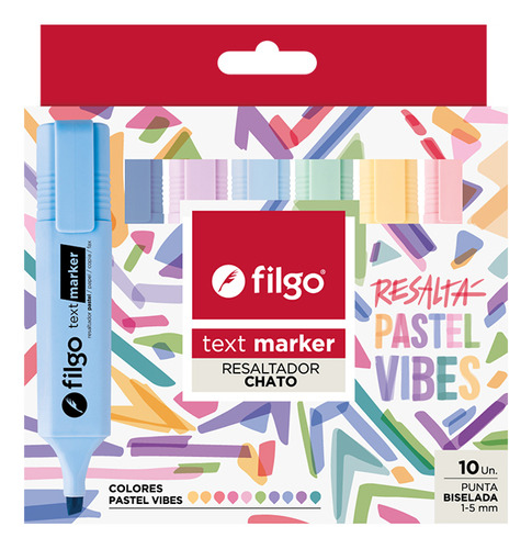 Resaltador Filgo Text Marker Pastel Vibes Pack X 10 Colores