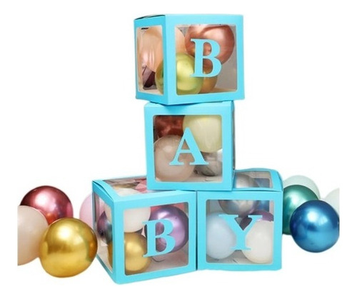 Set 4 Cajas Cubo Para Decoración De Baby Shower Para Globos