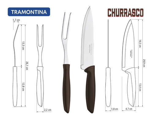 Imagem 3 de 9 de Jogo Faca Chef + Garfo Trinchante Churrasco Inox Tramontina