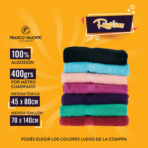Imagen 2 de 8 de Juego Toalla Y Toallón Franco Valente Grande Mayorista