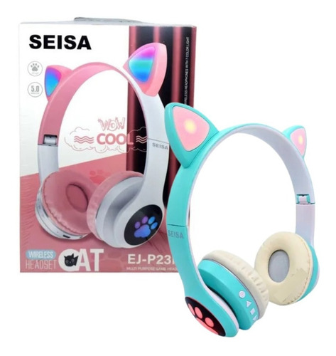 Imagen 3 de 5 de Auricular Oreja De Gato Luz Led Con Cable Y Microfono Seisa