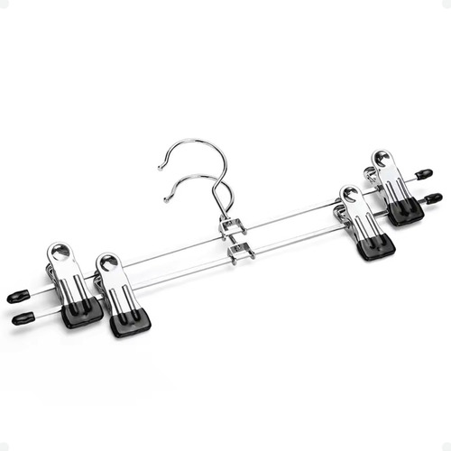 20 Cabide Saia Calça Reforçado Metal Inoxidável C/ Presilhas Cor Cromado