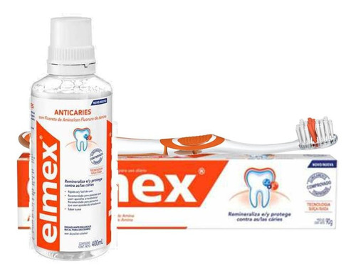 Kit Elmex Creme + Escova + Enxaguante Dental