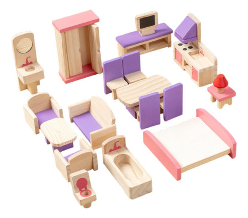 Y Juego De 19 Muebles De Casa De Muñecas De Madera, Modelo