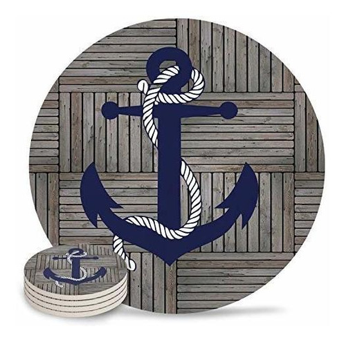 Ceramic Coasters Set Of 4, Vintage Retro Nautical Anchor Nav