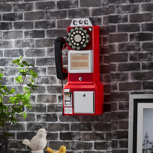 Teléfono Vintage Para Pared Estilo 50s Con Diseño Clásico Rojo