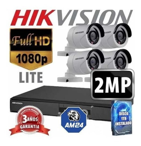 Kit Seguridad Hikvision Full Hd Dvr 8 + Disco 1 Tb Purple...