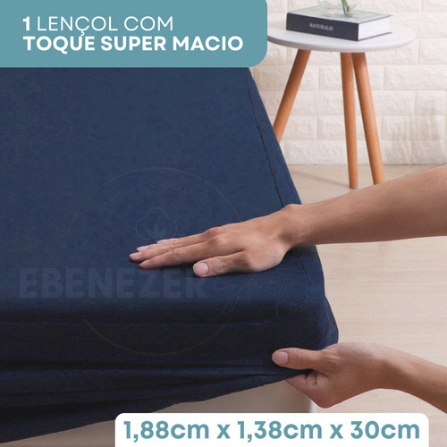 Jogo De Cama 4 Peças Casal C/ Fronha Percal 400 Fios Ponto Palito Extra Macio Suave Cor Azul Marinho Premium