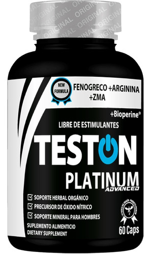 Imagen 1 de 6 de Teston Platinum Advanced |fenogreco+ Arginina +zma | 60 Caps