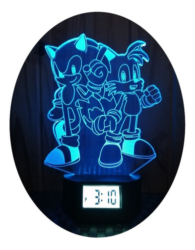 Lámpara Led Ilusión 3d Reloj Alarma Sonic Y Tails
