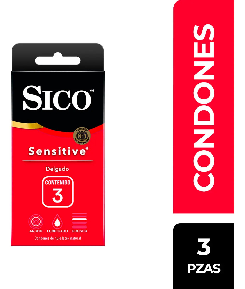 Sico® Sensitive, Condones Delgados, caja de 3 pzas