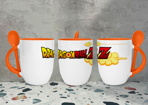 Taza Con Cuchara Dragonball Z Varios Diseños Naranja Nombre