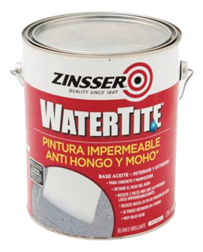 Pintura Watertite Cemento Zinsser Impermeable Antimoho 3,78l Acabado Liso Color Blanco