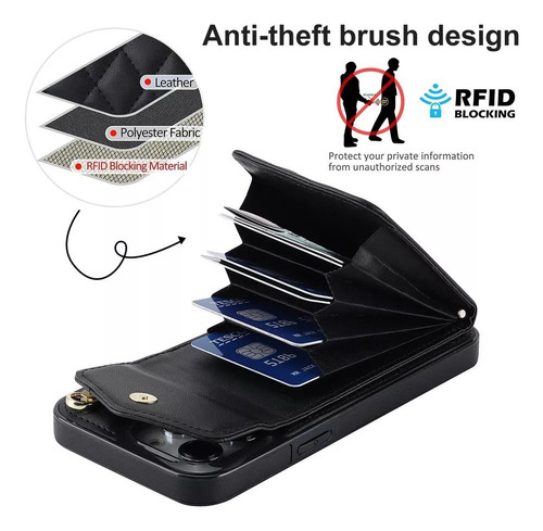 Funda De Piel For Iphone16/15pro Funda Cartera Con Correa