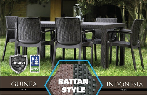 Mesa Indonesia Tapa Plastica + 6 Sillas Guinea Simil Rattan