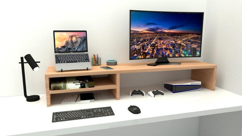 Base Suporte Monitor Setup Gamer 100x20x15 Carvalho Mel Mdf
