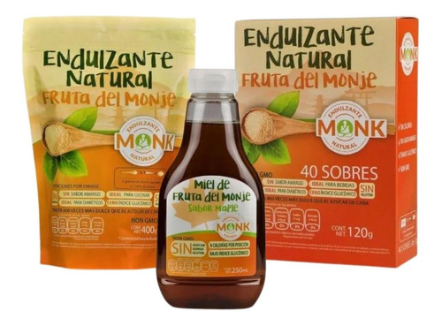 Monk 400g + Caja 40 Sobres + Miel Maple 250ml Fruta Monje