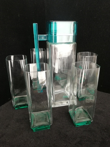 Juego De 12 Vasos Y Jarra En Cristal Italiano Luigi Bormioli Verde (Usado)