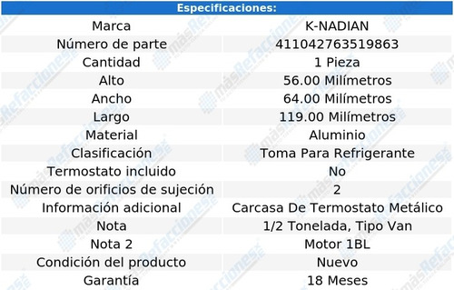 Toma Anticongelante Aluminio 2 Pernos G1500 L6 4.1l 67 Al 78