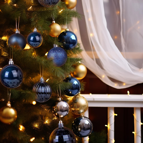 Esferas De Navidad 6 Cm 34 Unidades Azules Colgantes