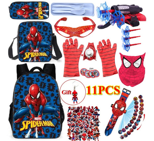 11 Piezas De Mochila Escolar Spider-man Marvel Superhero Set