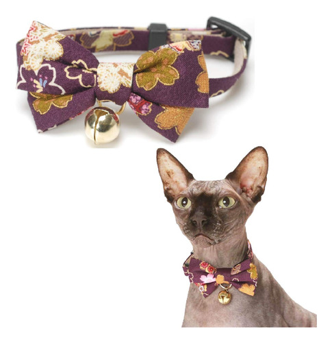 Necoichi Kimono Pajarita Collar De Gato (púrpura)