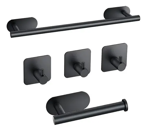 Set Accesorios Baño Auto Adhesivo Sin Perforar Veoquiero Negro