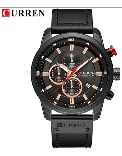 Relogio Masculino Curren Caixa Preta Fosca 50mm Calendario Cronos Funcionais Pùlseira Couro Preto Legitimo Frete Gra