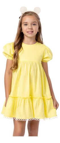 Vestido Infantil Tricoline Amarelo Um Mais Um 851028.ale.