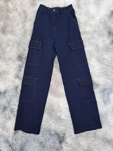 Pantalon Cargo Mujer / Mezclilla / Doble Bolsa