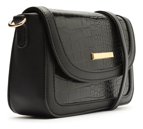 Imagem 3 de 7 de Bolsa Feminina Pequena Transversal Croco Preta - My Shoes