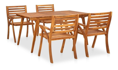 Juego De Comedor De Jardín De 5 Piezas De Madera De Acacia