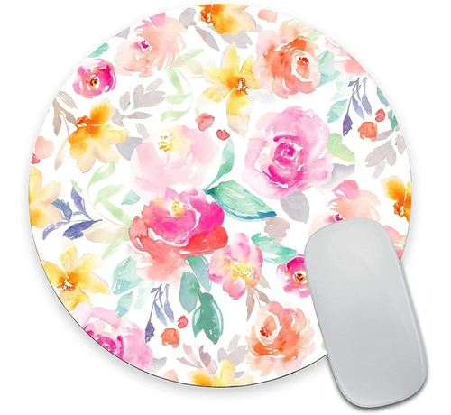 Mouse Pad Redondo Antideslizante Impermeable Flores Acuar...