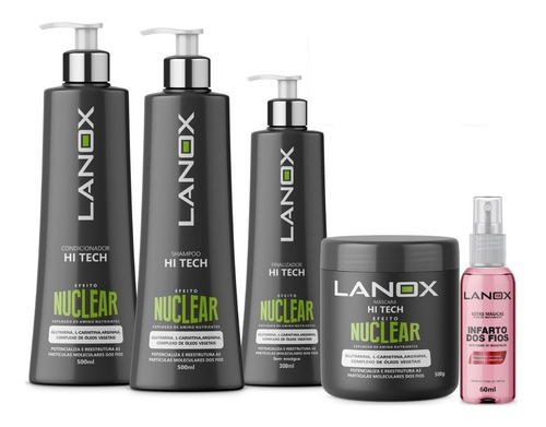 Lanox  Efeito Nuclear Shampoo, Cond. Máscara Leave-in Gotas