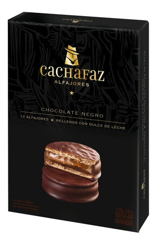 Alfajores Cachafaz Chocolate Negro Caja Regalo X 6 