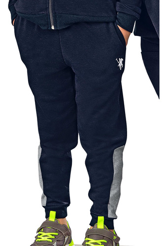 Pantalon Jogger Polo Club Dtr Azul Detalles Gris Infantil