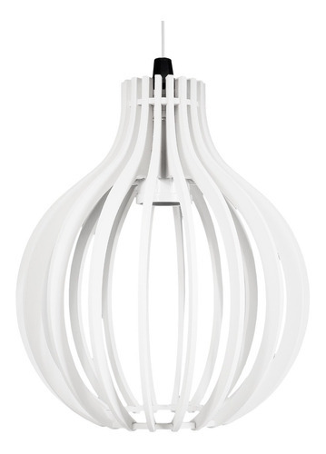 Lustre Luminária Redondo Pendente De Madeira De E-27 21x18cm Cor Branco Voltagem 110v/220v (bivolt)