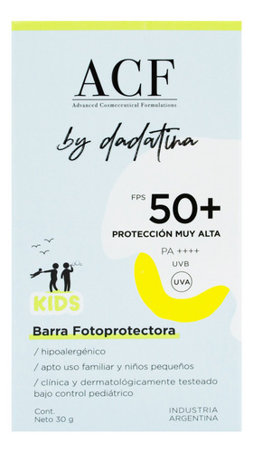 Acf By Dadatina Barra Fotoprotectora Kids Niños Fps 50 3c