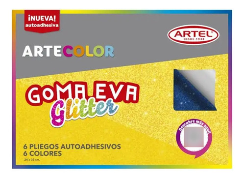 Set 6 Goma Eva Artel Artecolor Glitter Con Adhesivo