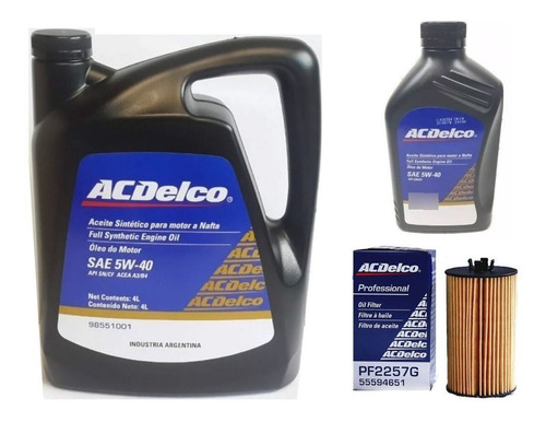 Imagen 1 de 6 de Filtro Aceite Chevrolet Sonic + Aceite Acdelco 5w40 100%