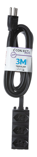 Extensão Elétrica Régua 3 Metros Tripolar 20 Amperes Fiolux Cor Extensão Elétrica De 3 Metros Tripolar Bivolt 20 Amperes Com 3 Tomadas Preta
