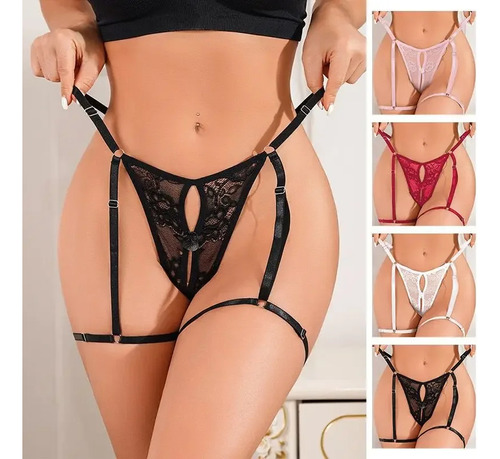 Tanga De Encaje Para Mujer Con Diseño De Correas Ajustables