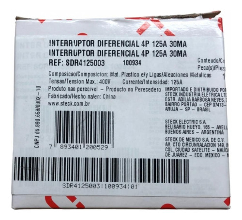 Interruptor Diferencial Fuga Idr Tetrapolar 30ma 125a Steck