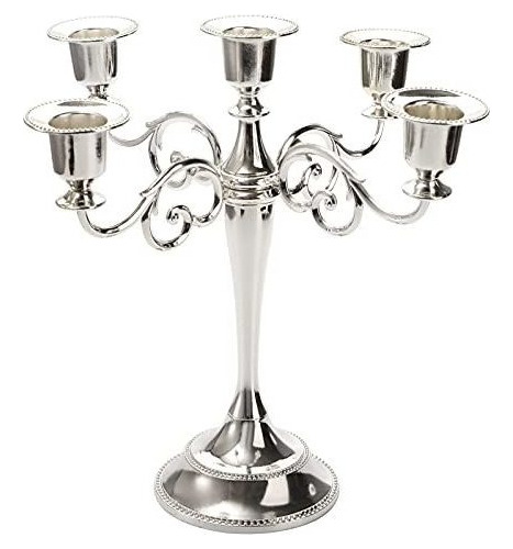 Youeon Candelabro De Plata Con 5 Brazos, Candelabro De Metal