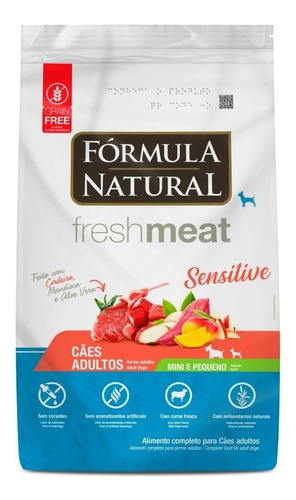 Alimento Fórmula Natural Fresh Meat Sensitive para cão adulto de raça mini e pequena sabor cordeiro, mandioca e aloe vera em sacola de 7kg