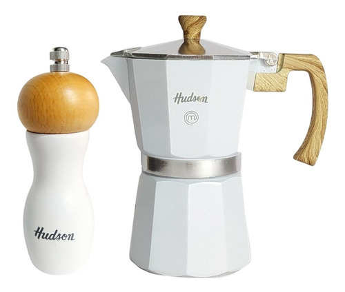 Set 2 Pz Molinillo 15cm + Cafetera 6 Tazas Blanca Hudson Bz3