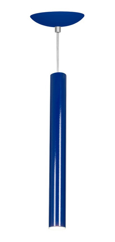 Pendente Tubo Cilindro Alumínio Azul 40cm + Led 3k