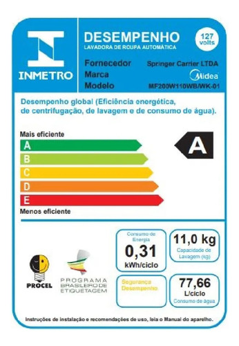 Lavadora De Roupas Midea Healthguard Smart 11kg Branca Mf200
